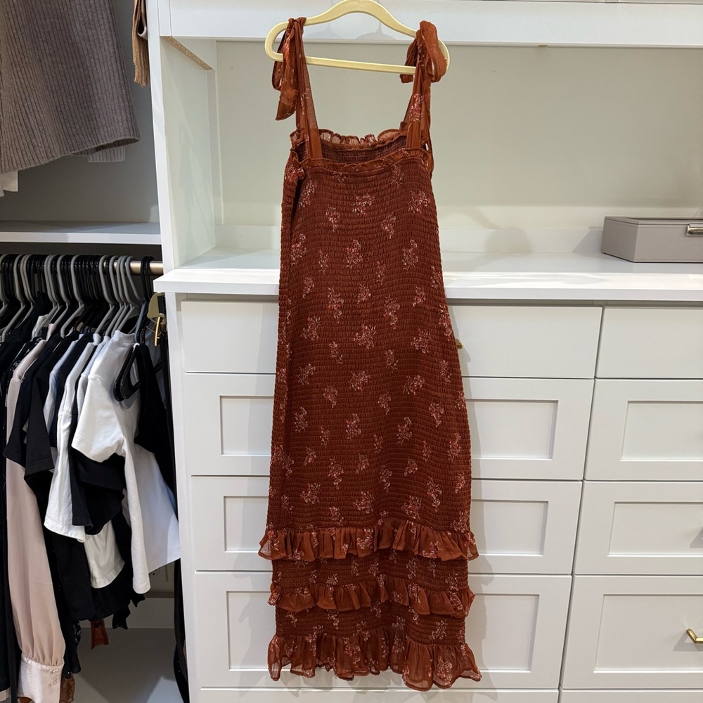 Abercrombie Rust/Brown Midi Dress with Ruffles - Picture 2 of 3